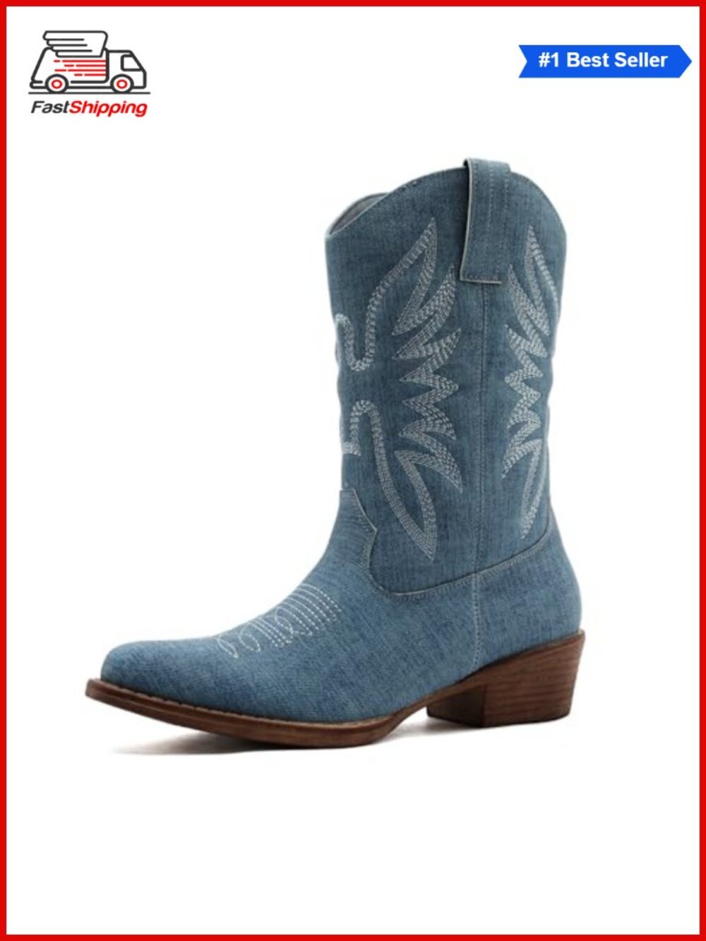 ✨ GLOBALWIN Cowgirl Boots Women Mid-Calf Western Square Toe Faux Leather Vegan